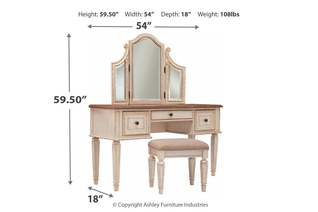 Realyn Two-tone Vanity and Mirror with Stool - B743-22 - Lara Furniture