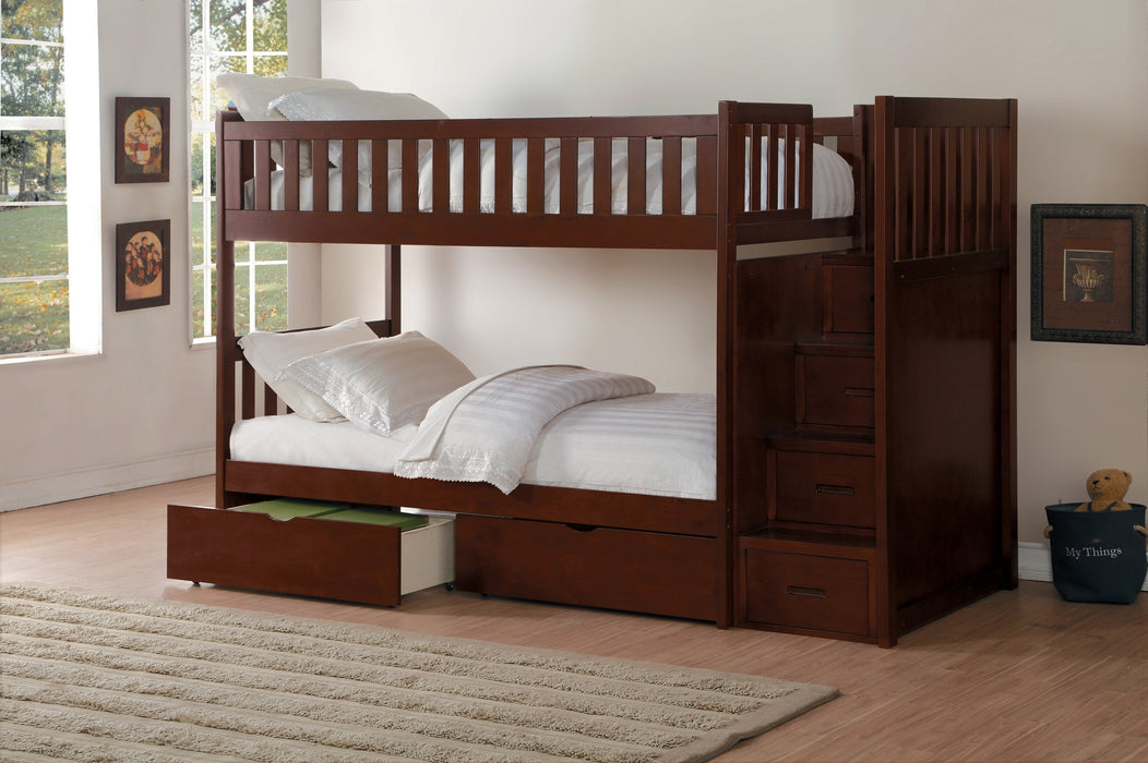 Rowe Cherry Twin/Twin Reversible Step Storage Bunk Bed - Lara Furniture