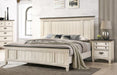 Sawyer Antique White-Brown King Panel Bed - Lara Furniture