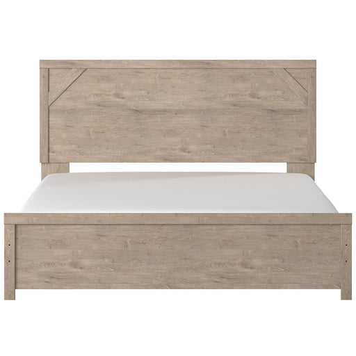 Senniberg Light Brown-White King Panel Bed - Lara Furniture