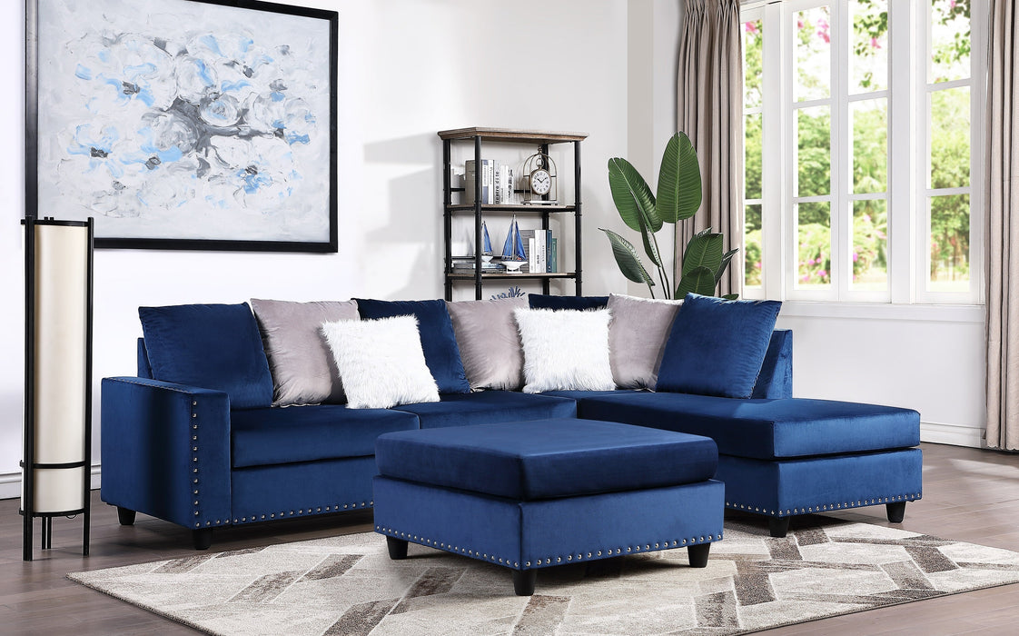 Cyndia Blue Velvet Reversible Sectional