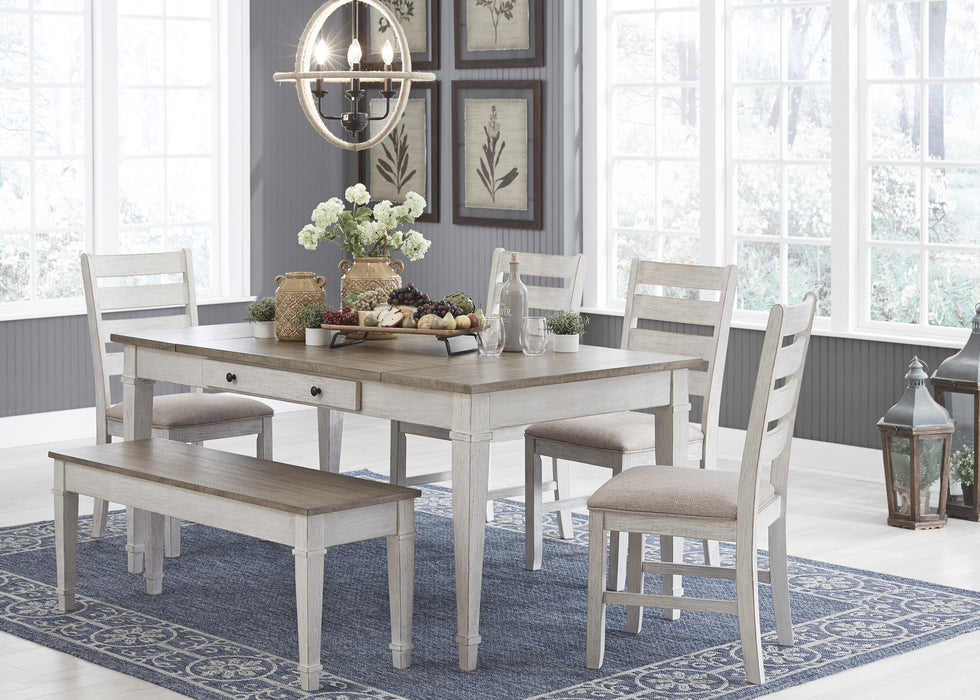 Skempton White-Light Brown Dining Room Set - Lara Furniture