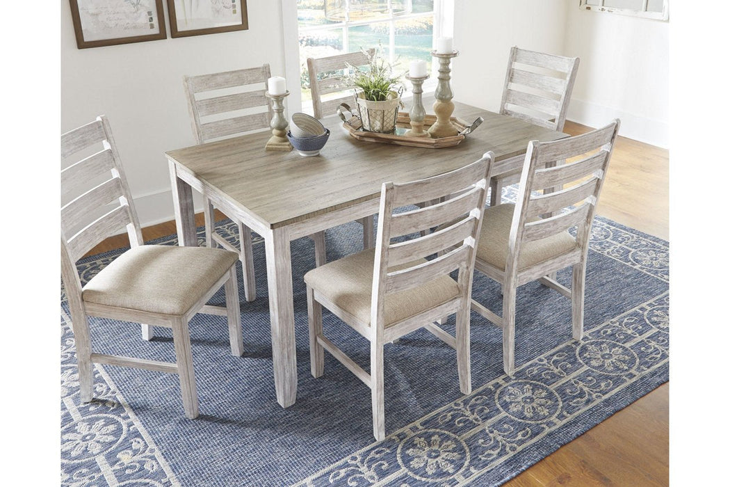 Skempton White/Light Brown Dining Table and Chairs (Set of 7) - D394-425 - Lara Furniture