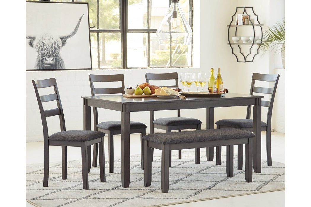 [SPECIAL] Bridson Gray Dining Table and Chairs with Bench (Set of 6) - D383-325 - Lara Furniture