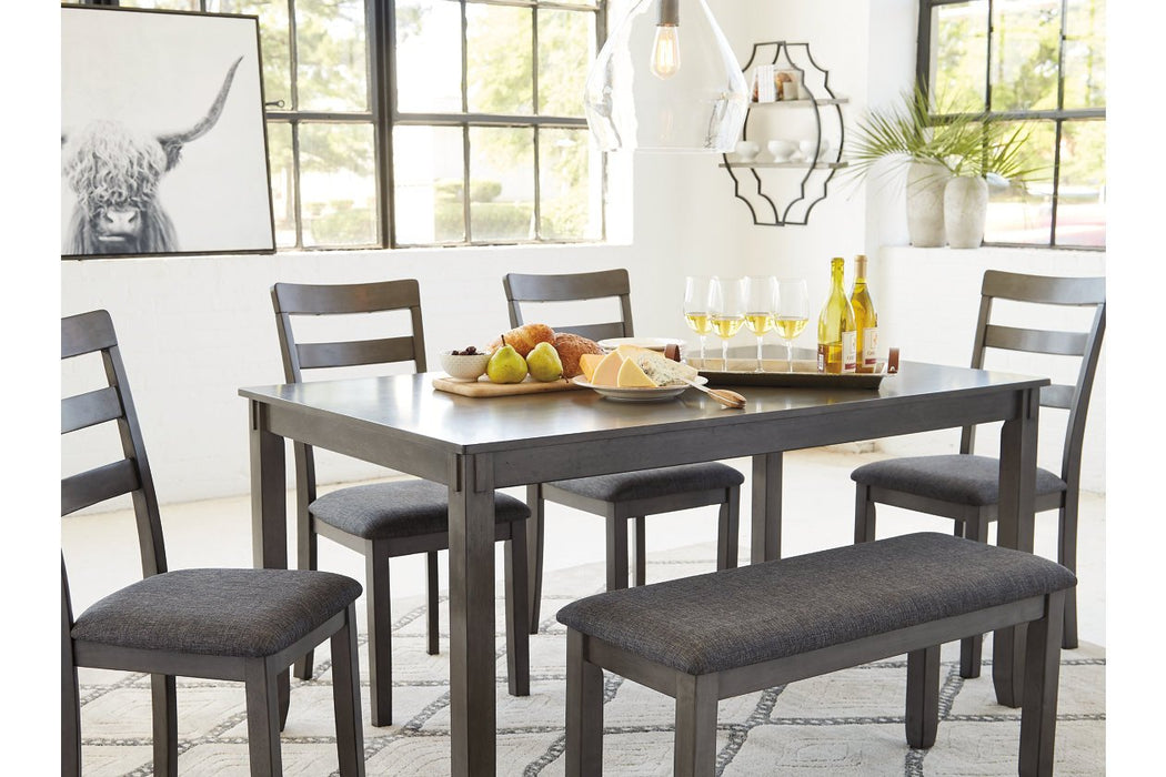 [SPECIAL] Bridson Gray Dining Table and Chairs with Bench (Set of 6) - D383-325 - Lara Furniture