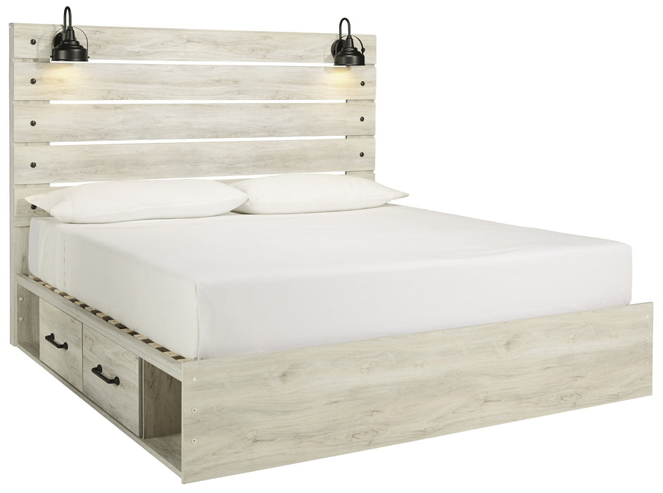 [SPECIAL] Cambeck Whitewash King Side Storage Platform Bed - Lara Furniture