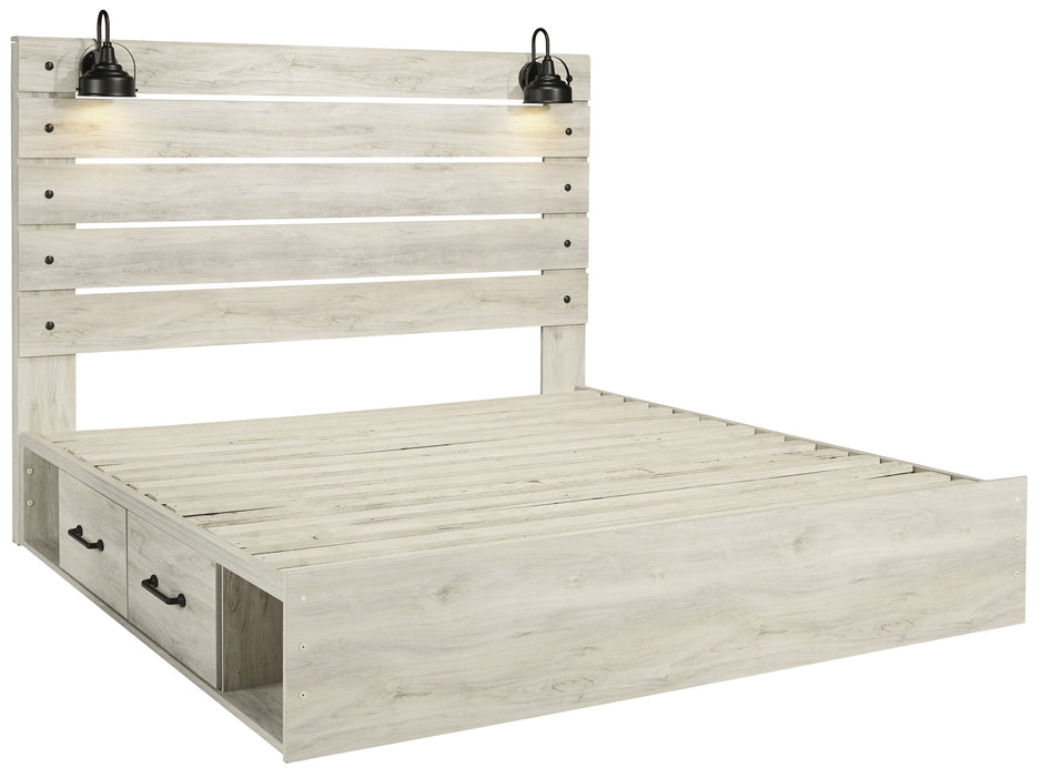 [SPECIAL] Cambeck Whitewash King Side Storage Platform Bed - Lara Furniture