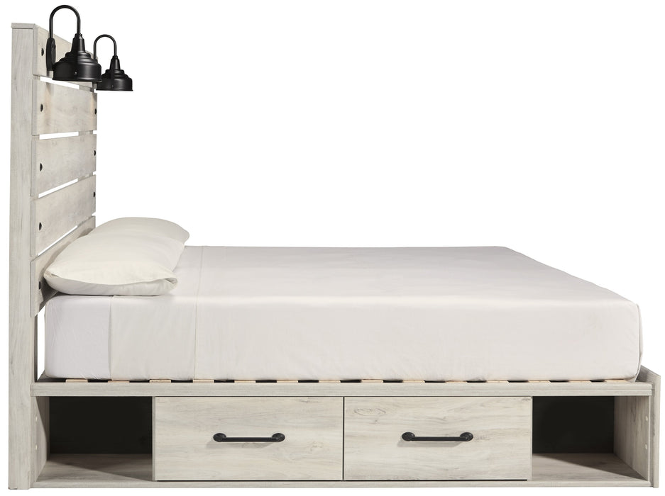 [SPECIAL] Cambeck Whitewash King Side Storage Platform Bed - Lara Furniture