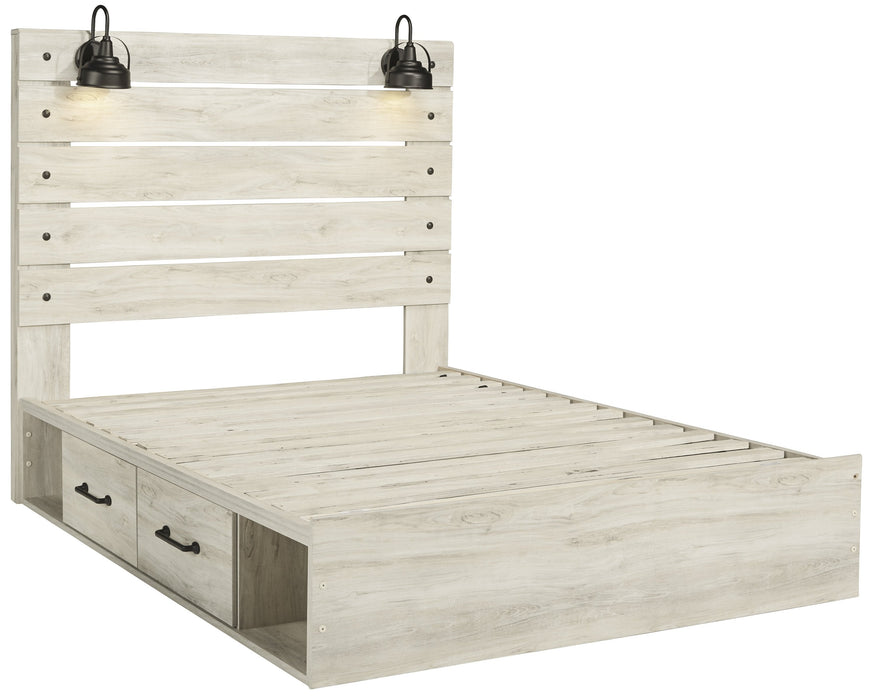 [SPECIAL] Cambeck Whitewash Queen Side Storage Platform Bed - Lara Furniture