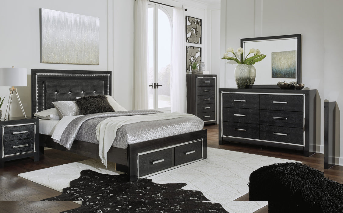 [SPECIAL] Kaydell Black LED Footboard Storage Platform Bedroom Set - Lara Furniture