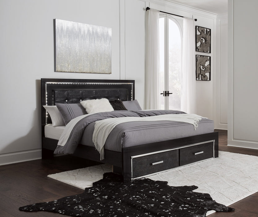 [SPECIAL] Kaydell Black LED King Footboard Storage Platform Bed - Lara Furniture