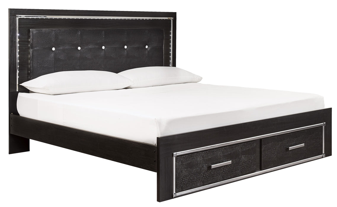 [SPECIAL] Kaydell Black LED King Storage Panel Bed - Lara Furniture