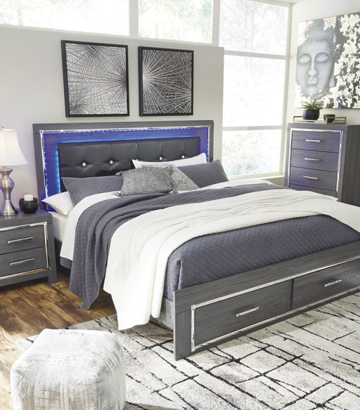 [SPECIAL] Lodanna Gray King LED Storage Bed - Lara Furniture