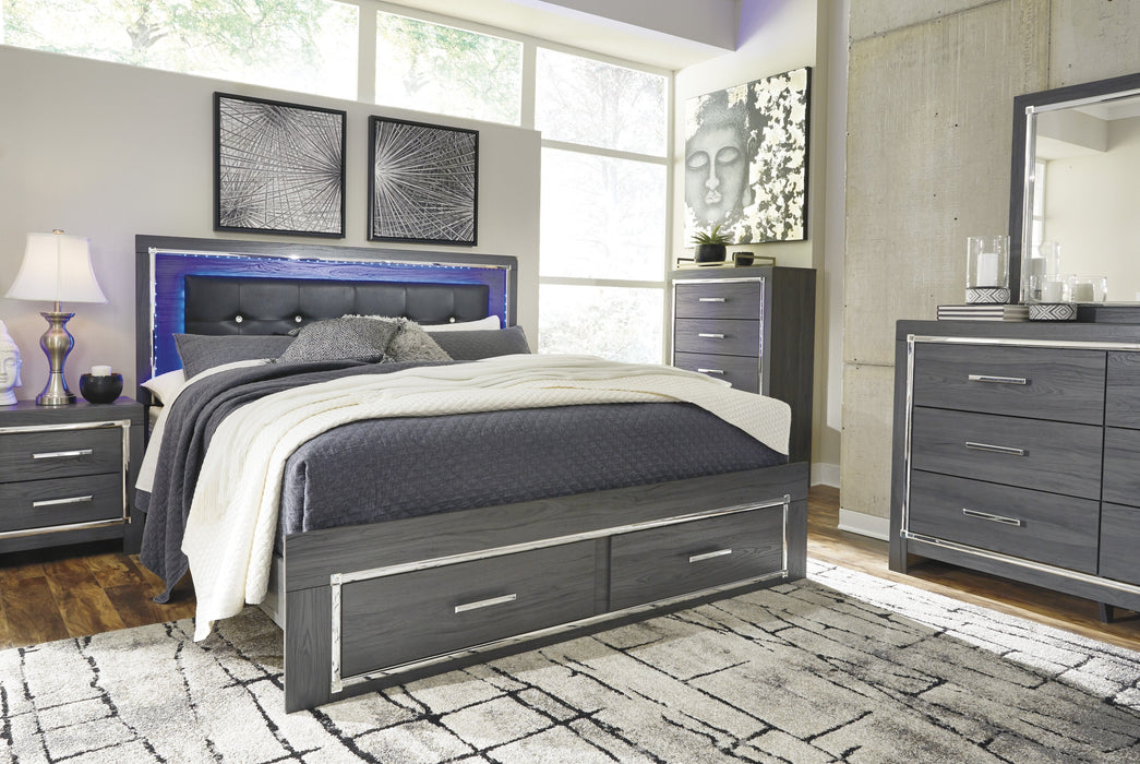 [SPECIAL] Lodanna Gray King LED Storage Bed - Lara Furniture