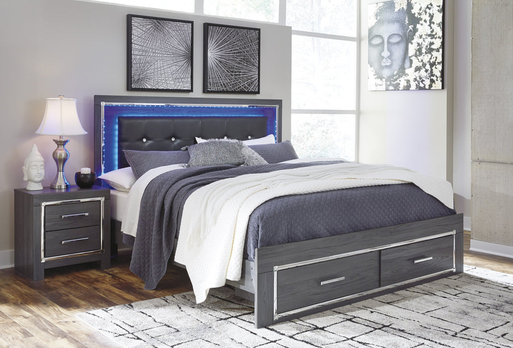 [SPECIAL] Lodanna Gray Queen LED Storage Bed - Lara Furniture