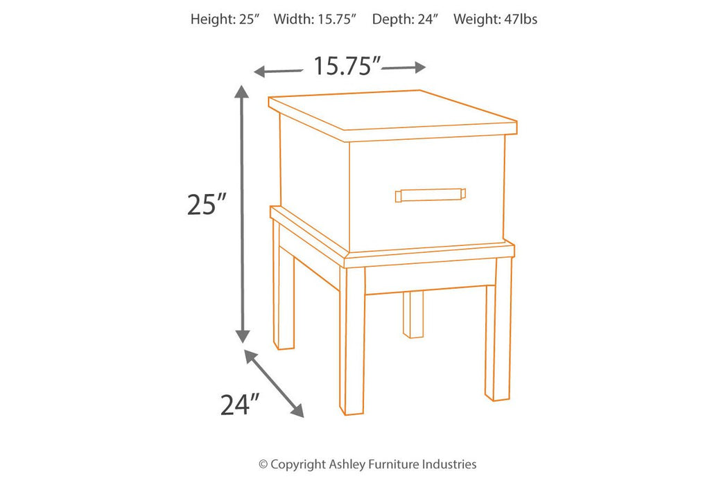 Stanah Two-tone Chairside End Table with USB Ports & Outlets - T892-7 - Lara Furniture