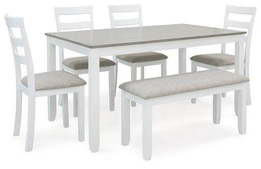 Stonehollow Dining Table and Chairs with Bench (Set of 6) - D382-325 - Lara Furniture