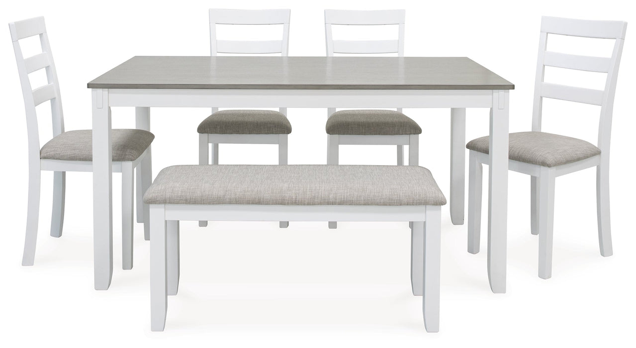 Stonehollow Dining Table and Chairs with Bench (Set of 6) - D382-325 - Lara Furniture