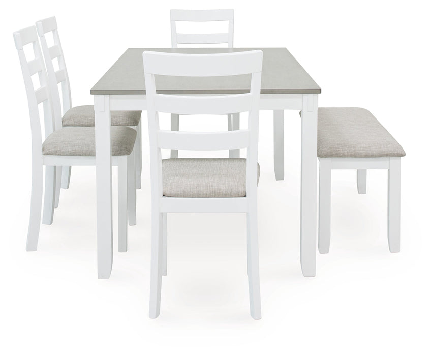 Stonehollow Dining Table and Chairs with Bench (Set of 6) - D382-325 - Lara Furniture