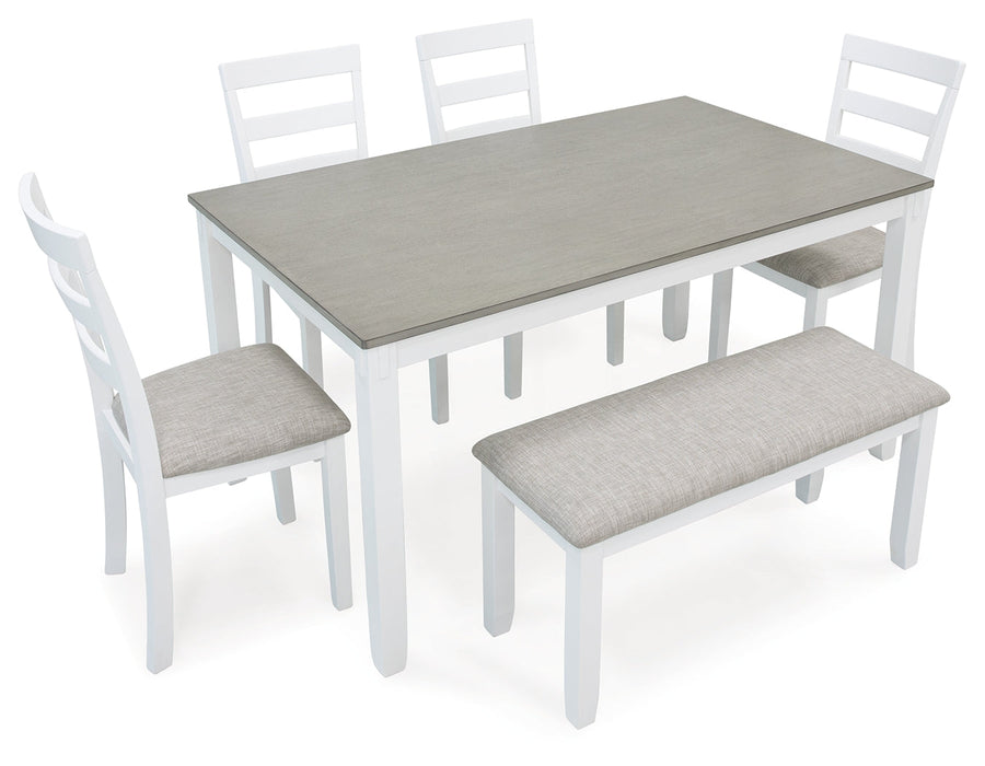 Stonehollow Dining Table and Chairs with Bench (Set of 6) - D382-325 - Lara Furniture