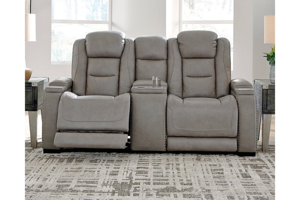 The Man-Den Gray Power Reclining Loveseat with Console - U8530518 - Lara Furniture