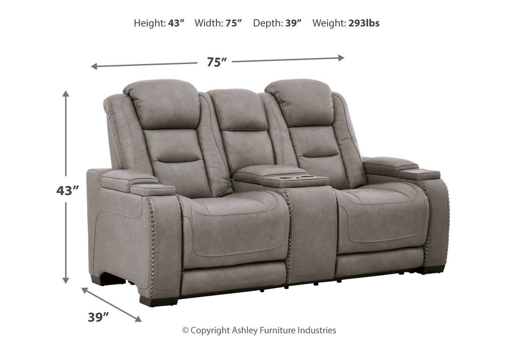 The Man-Den Gray Power Reclining Loveseat with Console - U8530518 - Lara Furniture