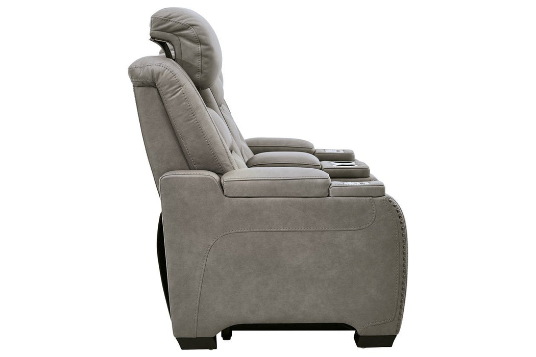 The Man-Den Gray Power Reclining Loveseat with Console - U8530518 - Lara Furniture