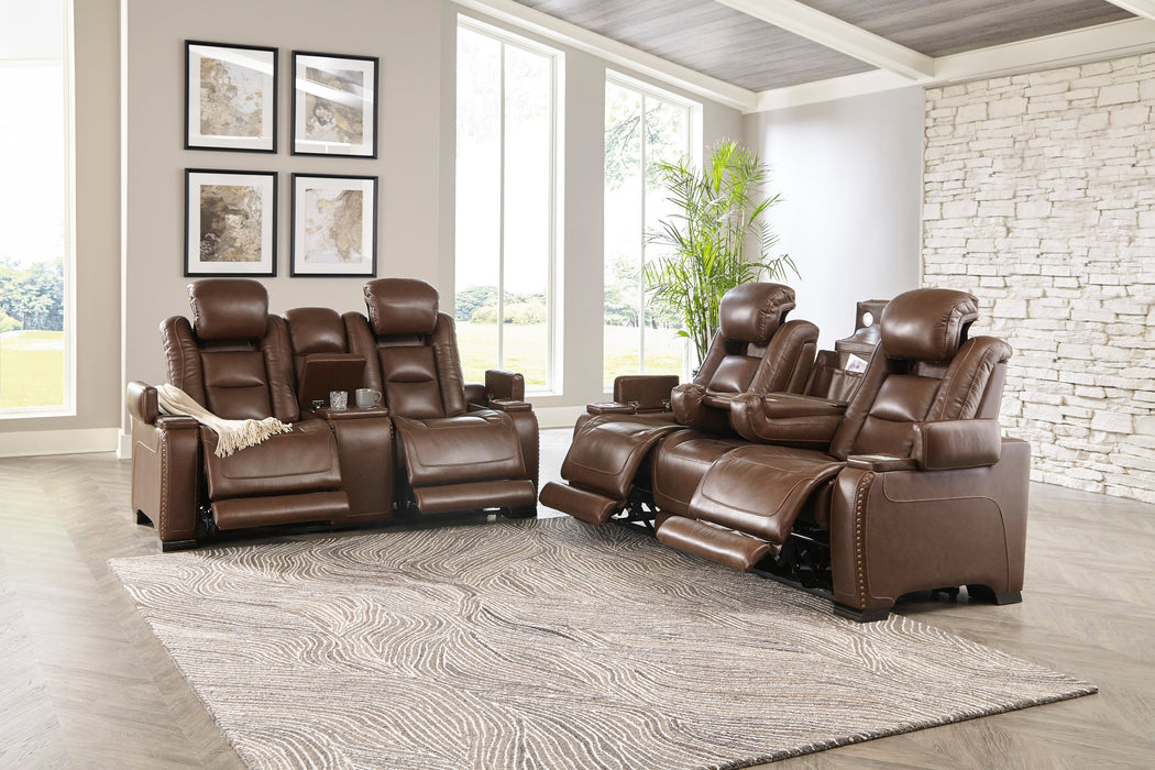 The Man-Den Mahogany Power Reclining Living Room Set - Lara Furniture