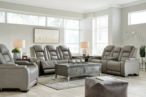 The Man-Den Sofa, Loveseat and Recliner in Gray - PKG010460