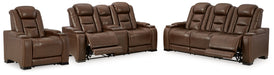 The Man-Den Sofa, Loveseat and Recliner in Mahogany - PKG013251