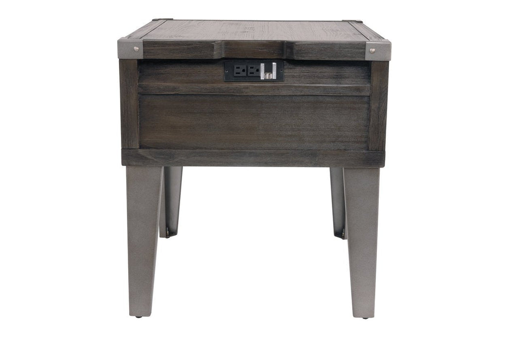 Todoe Dark Gray End Table with USB Ports & Outlets - T901-3 - Lara Furniture