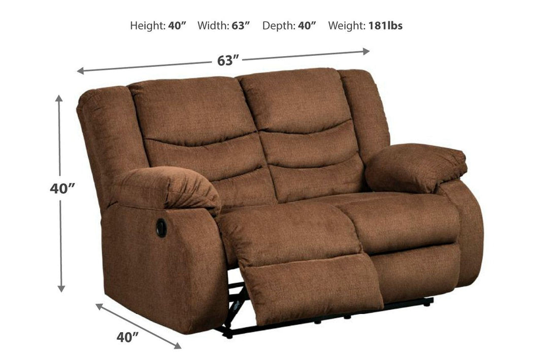 Tulen Chocolate Reclining Loveseat - 9860586 - Lara Furniture