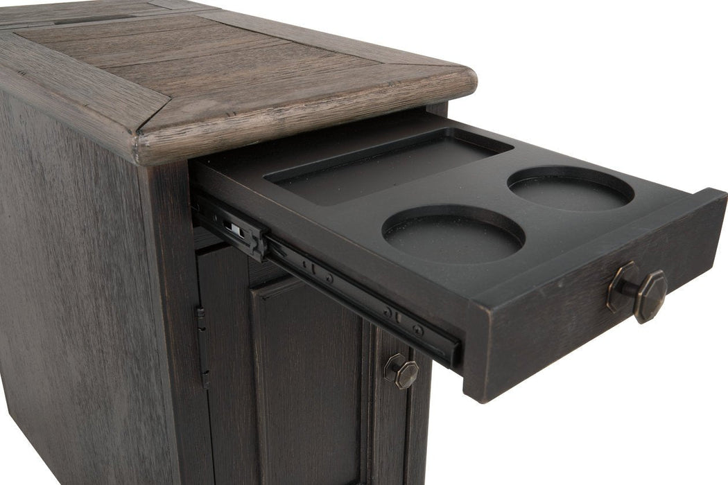 Tyler Creek Grayish Brown/Black Chairside End Table with USB Ports & Outlets - T736-7 - Lara Furniture