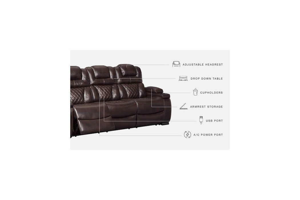 Warnerton Chocolate Power Reclining Sofa - 7540715 - Lara Furniture