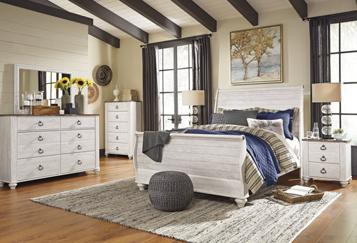 Willowton Whitewash Sleigh Bedroom Set - Lara Furniture