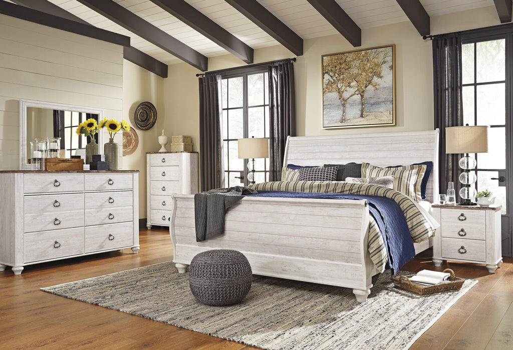 Willowton Whitewash Sleigh Bedroom Set - Lara Furniture