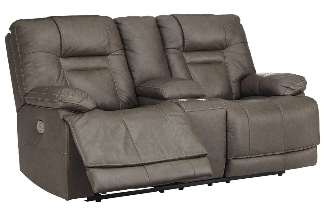 Wurstrow Smoke Power Reclining Loveseat with Console - U5460218 - Lara Furniture