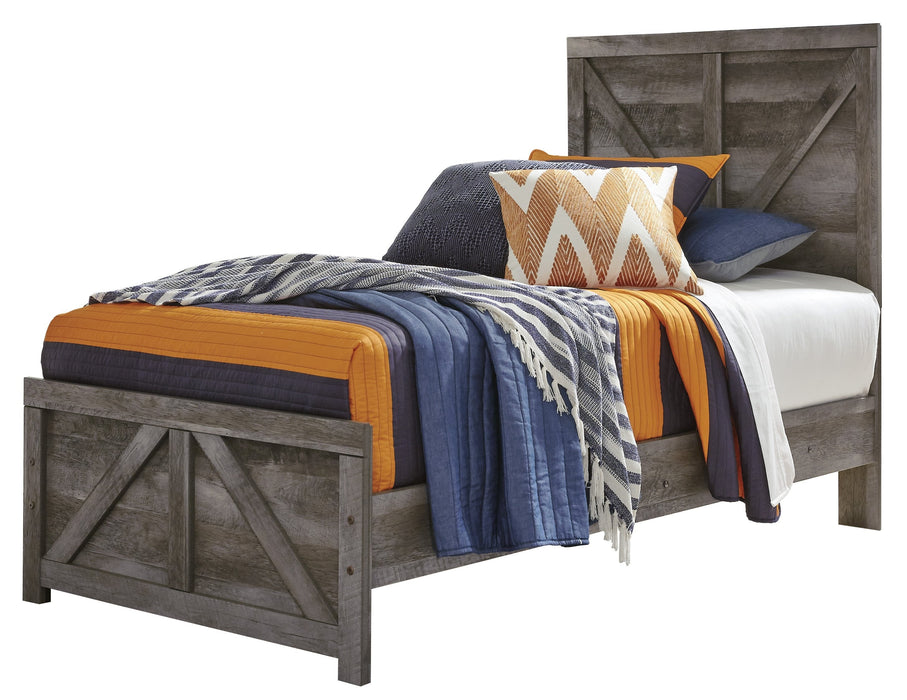 Wynnlow Gray Twin Crossbuck Panel Bed - Lara Furniture