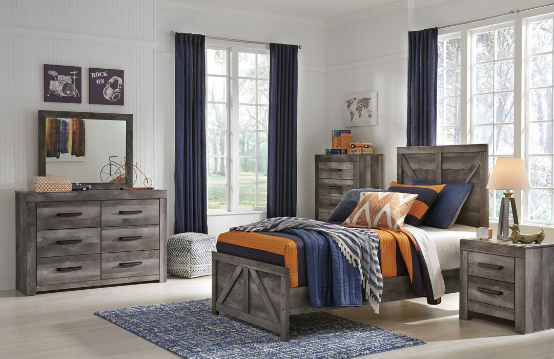 Wynnlow Gray Twin Crossbuck Panel Bed - Lara Furniture