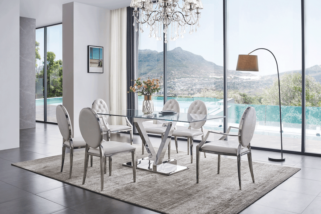 Zig Zag Dining Table With 110 White Chairs Set - Lara Furniture