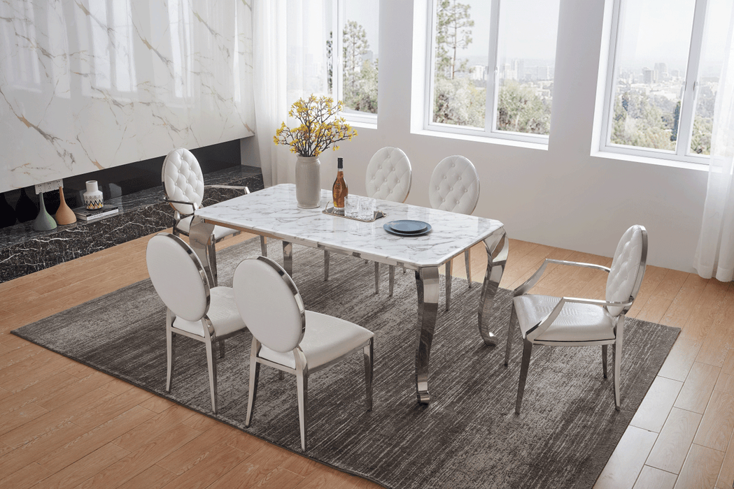 Zig Zag Dining Table With 110 White Chairs Set - Lara Furniture