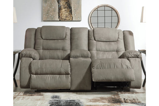 McCade Cobblestone Reclining Loveseat with Console - Lara Furniture