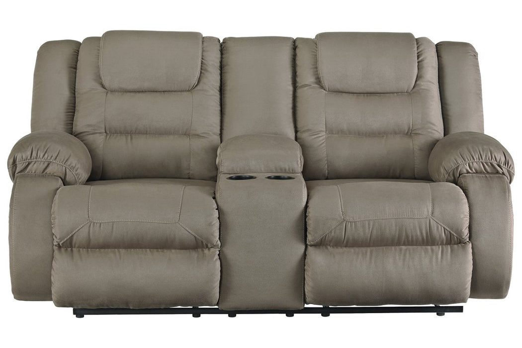 McCade Cobblestone Reclining Loveseat with Console - Lara Furniture