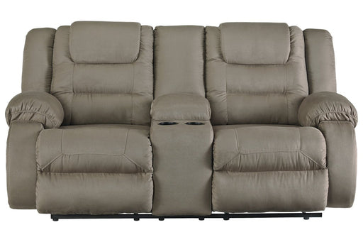 McCade Cobblestone Reclining Loveseat with Console - Lara Furniture