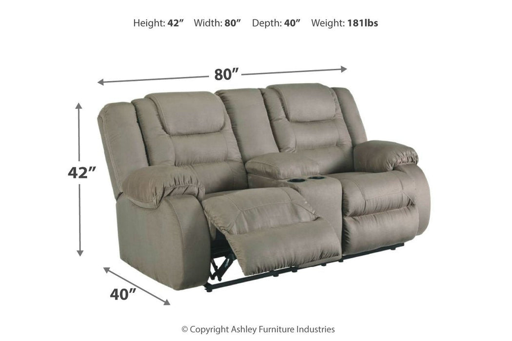 McCade Cobblestone Reclining Loveseat with Console - Lara Furniture