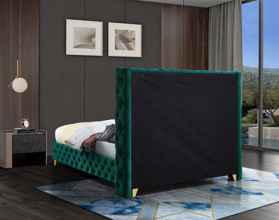 Savan Velvet / Wood / Foam Green King Bed