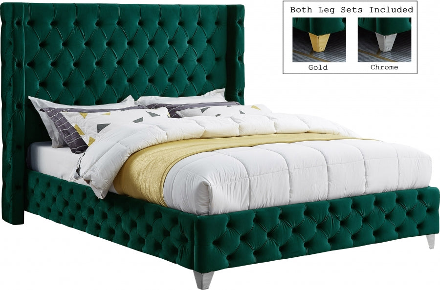 Savan Velvet / Wood / Foam Green King Bed