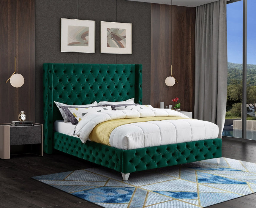 Savan Velvet / Wood / Foam Green King Bed