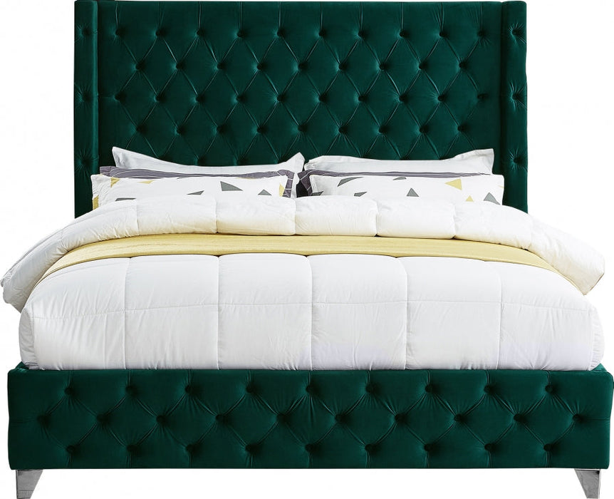 Savan Velvet / Wood / Foam Green King Bed