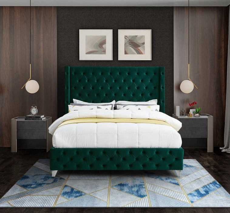 Savan Velvet / Wood / Foam Green King Bed